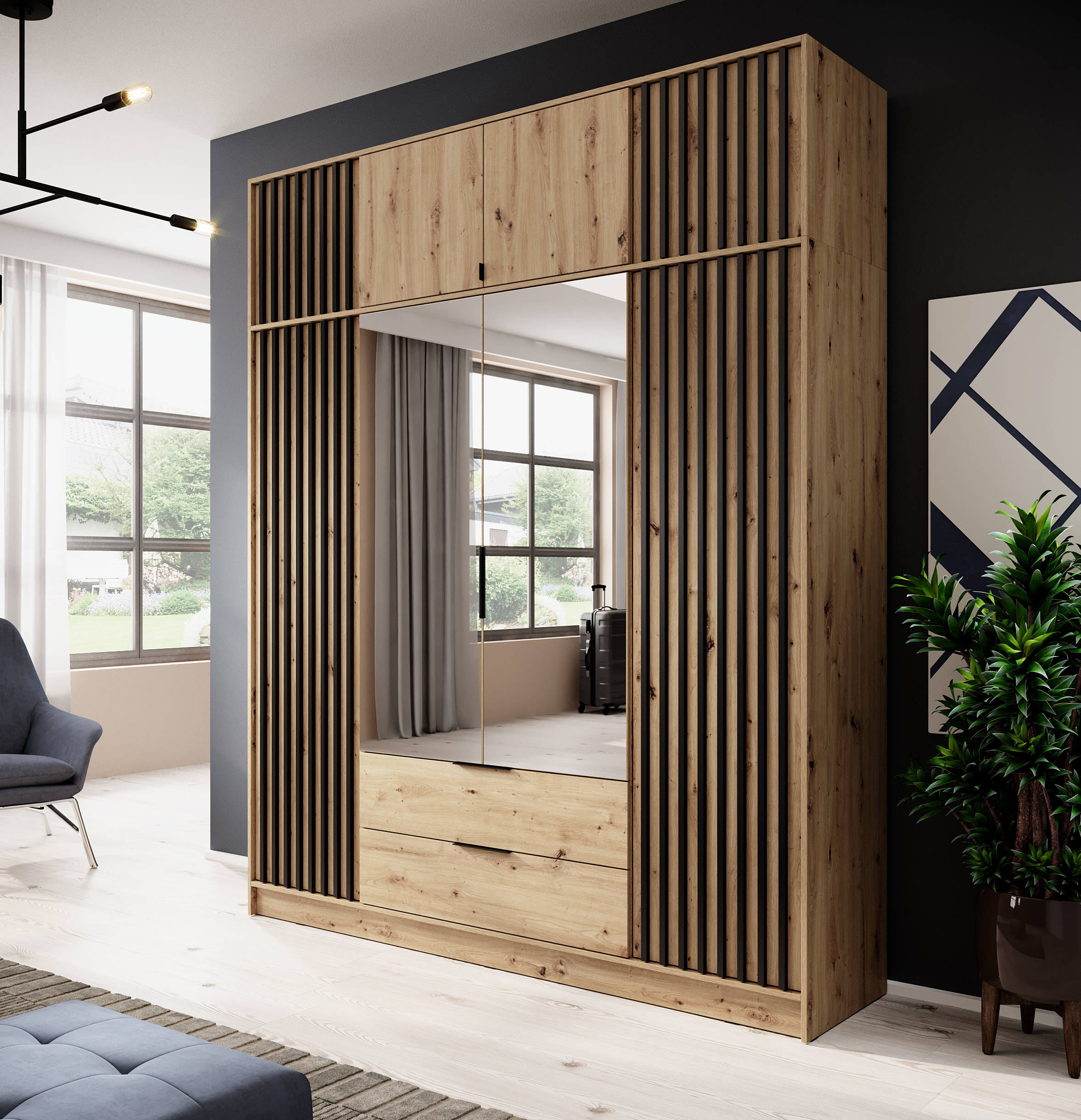 NELLY 4D skriňa so zrkadlom a s nadstavkou, 206/250/51